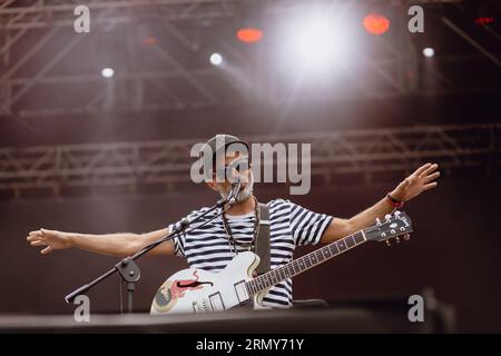 italienische Trio Motel Verbindung live auf der Bühne in Turin Stockfoto