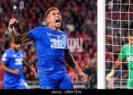 Eindhoven, Niederlande. 30. August 2023. EINDHOVEN, NIEDERLANDE - AUGUST 30: James Tavernier vom Rangers FC feiert, nachdem er sein Team beim Play-Off-Spiel der UEFA Champions League im zweiten Leg zwischen PSV und Rangers am 30. August 2023 im Philips Stadion in Eindhoven, Niederlande, das erste Tor erzielt hat (Foto: Rene Nijhuis/Orange Pictures) Gutschrift: Orange Pics BV/Alamy Live News Stockfoto