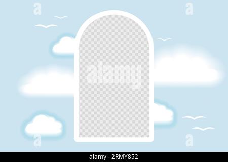 y2k Aura ästhetischer Hintergrund blauer Himmel mit Wolken und Bogenplatz für Fotos. Vektorillustration mit abstrakten modernen Elementen. Stock Vektor