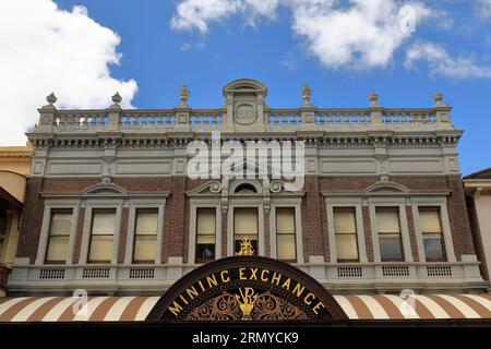 888 Fassade des Gebäudes der Bergbaubörse in klassischem „Boom“-Stil aus dem Jahr 1888, Lydiard Street. Ballarat-Australien. Stockfoto