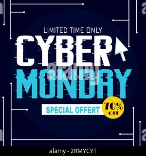 Blaue neonfarbene Cyber monday Sale Aktionsvorlage Vektor Stock Vektor