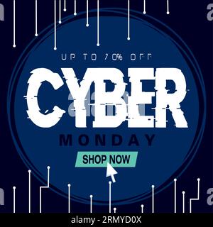 Blaue neonfarbene Cyber monday Sale Aktionsvorlage Vektor Stock Vektor
