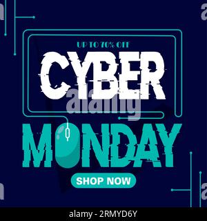 Blaue neonfarbene Cyber monday Sale Aktionsvorlage Vektor Stock Vektor