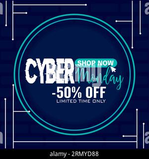 Blaue neonfarbene Cyber monday Sale Aktionsvorlage Vektor Stock Vektor