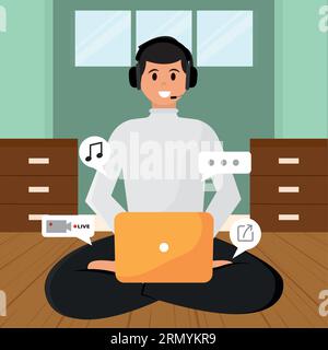 Isolierter Junge mit Laptop Streaming Multimedia Streaming Services Vektor Stock Vektor
