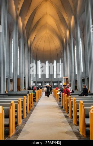 Hallgrímskirkja Wahrzeichen der lutherischen Kirche in der Innenstadt von Reykjavik, Island. Stockfoto