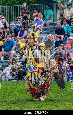 Pow Wow. Es ist eine der größten Zusammenkünfte der Ureinwohner Kanadas. POW Wow ist eine Feier der Musik, des Tanzes und der Tradition. Stockfoto