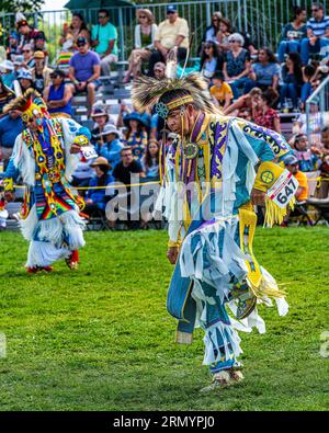 Pow Wow. Es ist eine der größten Zusammenkünfte der Ureinwohner Kanadas. POW Wow ist eine Feier der Musik, des Tanzes und der Tradition. Stockfoto