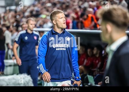 Kopenhagen, Dänemark. 30. August 2023. Andreas Cornelius (14) vom FC Kopenhagen vor dem Qualifikationsspiel der UEFA Champions League zwischen dem FC Kopenhagen und Rakow Czestochowa in Parken in Kopenhagen. (Foto: Gonzales Photo/Alamy Live News Stockfoto