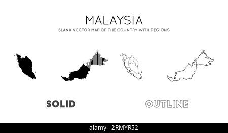 Malaysia Karte. Leere Vektorkarte des Landes mit Regionen. Borders of Malaysia für Ihre Infografik. Vektorabbildung. Stock Vektor
