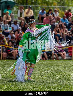 POW Wow. Es ist eine der größten Zusammenkünfte der Ureinwohner Kanadas. POW Wow ist eine Feier der Musik, des Tanzes und der Tradition. Stockfoto