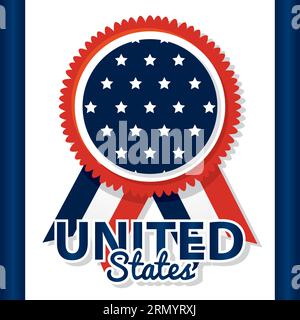 Isoliertes Medaillenabzeichen mit Streifen und Sternenformen United States Vector Stock Vektor