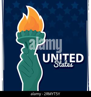 Hand hält eine Fackel Liberty Statue Wahrzeichen der Vereinigten Staaten Vektor Stock Vektor