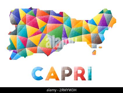 Capri – farbenfrohe, niedrige Poly-Insel. Mehrfarbige geometrische Dreiecke. Modernes, trendiges Design. Vektorillustration. Stock Vektor