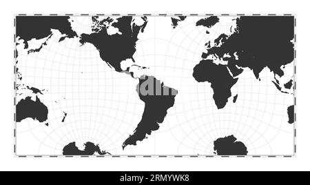 Vektor-Weltkarte. Guyou-Hemisphäre-in-Quadrat-Projektion. Plain World geografische Karte mit Breiten- und Längenlinien. Zentriert auf 60 Grad E-Länge Stock Vektor