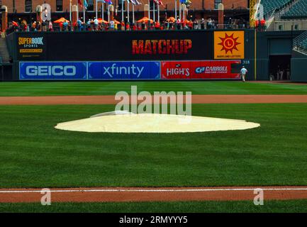 Baltimore, USA. 30. August 2023. BALTIMORE, MD - AUGUST 30: Pitchers hügeln vor einem MLB-Spiel zwischen den Baltimore Orioles und den Chicago White Sox am 30. August 2023 im Orioles Park bei Camden Yards in Baltimore, Maryland. (Foto: Tony Quinn/SipaUSA) Credit: SIPA USA/Alamy Live News Stockfoto