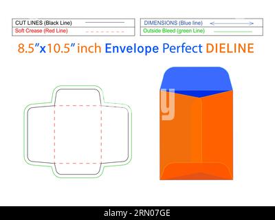 Verpackung offener Umschlag oder Katalogumschlag 8,5 x 10,5 Zoll Dieline-Vorlage und 3D-Umschlag, die leicht in der Größe anpassbar sind Stock Vektor