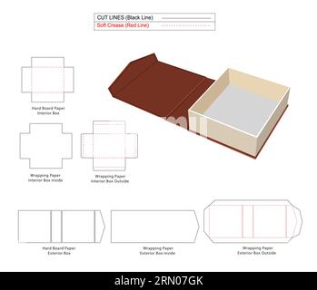 Magnetische starre Box, starre Boxen mit luxuriöser Winkelfläche, Matrizenschablone und 3D-Box Stock Vektor