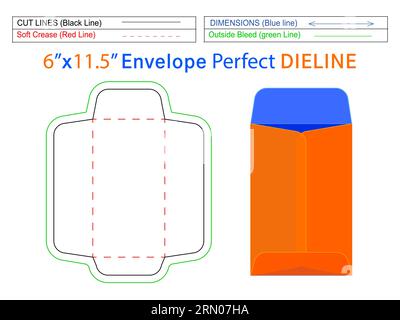 Verpackung offener Umschlag oder Katalogumschlag 6 x 11,5 Zoll die-Line-Vorlage und 3D Umschlag leicht anpassbar Stock Vektor