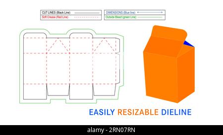Pappkarton, Milchbox, Saft- oder andere Getränkekästen, die-Line-Vorlage und 3D-Vektordatei Stock Vektor