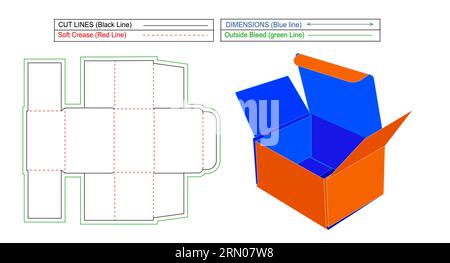 Geben Sie im Zerstörer die Matrizenlinie des Versandkartons Wellpappenpapier und die editierbare und skalierbare Matrizendatei des 3D-Vektorkastens ein Stock Vektor