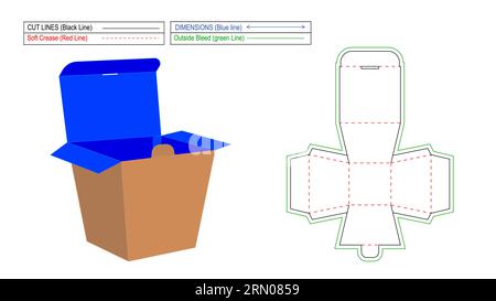 Geschenkboxen für Braut- und Babydusche, Lebensmittelkarton aus Pappe, Stanzschablone und 3D-Rendering Stock Vektor