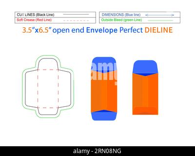 Katalogumschlag oder offener Umschlag 3.5x6.5 Zoll Verpackung die-Line-Vorlage und 3D Umschlag leicht anpassbar Stock Vektor
