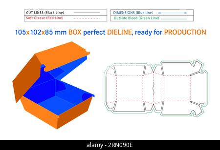 Burger Box die-Line oder kleine Burger Box die-Cut Vorlage Selbstmontage umweltfreundlich, Dose ohne Klebstoff, Fast Food Burger Box Stock Vektor