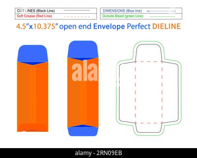 Bearbeitbare, leicht anpassbare Verpackung Katalogumschlag oder offenes Kuvert 4,5 x 10,375 Zoll Matrizenschablone und 3D-Umschlag Stock Vektor