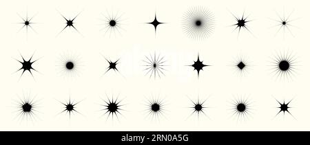 Blinkt und blinkt. Retro Bling Stars Kollektion. Abstraktes schwarzes Starburst-Paket. Designelement-Vorlage für Poster, Banner, Karte, Symbol, Etikett, Collage, Flyer. Vector Weihnachtsdekoration Paket Stock Vektor