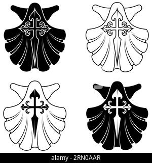 Vektorgestaltung der christlichen Symbolik des Apostels santiago, Venera mit Kreuz des Apostels santiago Stock Vektor