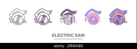 Flaches Vektorsymbol der Kreissäge mit Stahlzahnscheibe. Elektrisches Handwerkzeug zum Schneiden von Holz oder Metall. Gebäudeausrüstung. Vektorillustration Stock Vektor
