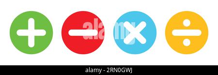 Plus, Minus, Multiplizieren und Teilen Vektor, Symbol, Symbol, Logo, Clipart, isoliert. Vektorillustration. Vektorillustration isoliert auf weißem Hintergrund. Stock Vektor