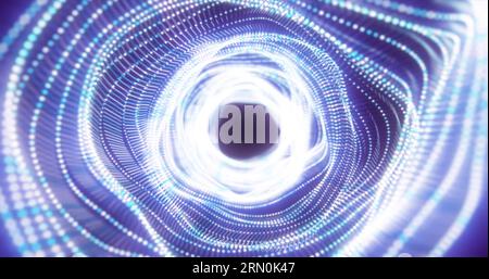 Abstrakter blauer Energietunnel aus Partikeln und einem Gitter aus Hightech-Linien mit einem leuchtenden Hintergrundeffekt. Stockfoto