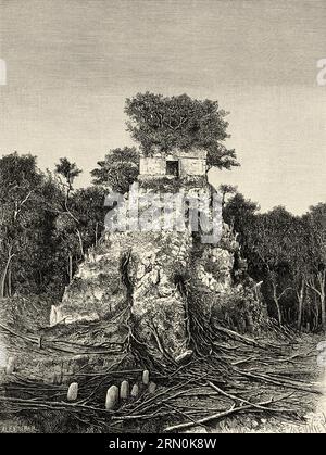 Ruinen der alten Maya-Stadt Tikal, Guatemala. Mittelamerika. Ausflug Zum Yucatan Und Zum Land Der Lacandonen Mit Désiré Charnay 1880. Alte Gravur aus dem 19. Jahrhundert von Le Tour du Monde 1906 Stockfoto