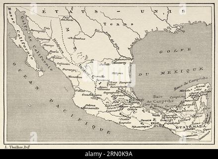 Toltec Migrationskarte, Mexiko. Nordamerika. Ausflug Zum Yucatan Und Zum Land Der Lacandonen Mit Désiré Charnay 1880. Alte Gravur aus dem 19. Jahrhundert von Le Tour du Monde 1906 Stockfoto