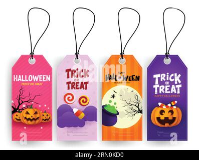 Halloween-Tags Vektor-Set-Design. Trick or Treat halloween Geschenketiketten für die Weihnachtsfeier Dekodierungs-Sticker-Kollektion. Vektorillustration Stock Vektor