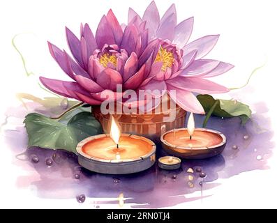 Pinkes Lotus-diwali-Aquarell für Bannerdesign. Stock Vektor