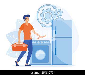 Reparatur- und Wartungskonzept, Kundendienst für Heimgeräte. Flache Vektor-moderne Illustration Stock Vektor