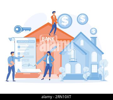 Illustration Des Hypothekarkredits. Hauskredit, Geldinvestition in Immobilien. Immobiliengeld-Investitionsvertrag, flacher Vektor moderne Illustration Stock Vektor