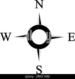 Kompassrosenvektor mit vier Richtungen in Schwarz und Grau. Symbol für Marine-, nautische oder Trekking-Navigation. Oder in einer geografischen Karte verwendbar. Stock Vektor