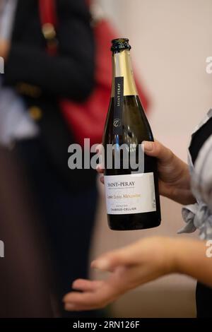 Saint Peray (Südostfrankreich): Verkostung von Saint Peray Sekt Stockfoto