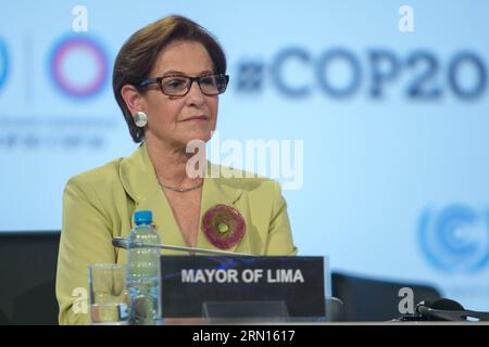 (141201) -- LIMA, 1. Dezember 2014 -- Susana Villaran de la Puente, Bürgermeisterin von Lima, nimmt an der Eröffnungssitzung der 20. Konferenz der Vertragsparteien (COP 20) des Rahmenübereinkommens der Vereinten Nationen über Klimaänderungen (UNFCCC) in Lima, der Hauptstadt Perus, am 1. Dezember 2014 Teil. Die jährlichen UN-Klimaverhandlungen begannen am Montag in der peruanischen Hauptstadt Lima, in der Hoffnung, vor den wichtigen Gesprächen in Paris im Jahr 2015 ein neues internationales Klimaabkommen zu schließen. Die Gespräche in diesem Jahr dürften jedoch intensiv sein. ) PERU-LIMA-COP 20-KLIMAWANDEL-ÖFFNUNG XUXZIJIAN PUBLICATIONXNOTXINX Stockfoto