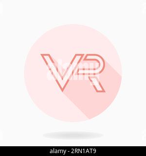 Rosafarbenes Vektorsymbol mit VR-Logo im Kreis. Flaches Design mit langem Schatten. Virtual Reality-Logo Stock Vektor