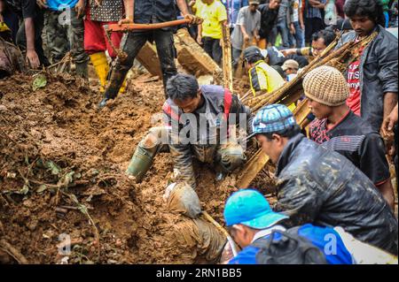 AKTUELLES ZEITGESCHEHEN Bergungsarbeiten nach Erdrutsch in Indonesien (141214) -- ZENTRAL-JAVA, 14. Dezember 2014 -- Mitglieder des Rettungsteams und Dorfbewohner finden eine Leiche, nachdem ein Erdrutsch das Dorf Sampang in Banjarnegara, Indonesien, getroffen hat. Die Opfer, einschließlich der Anwohner und Besucher, wurden noch begraben. ) INDONESIEN-ERDRUTSCH-RETTUNG VerixSanovri PUBLICATIONxNOTxINxCHN Nachrichten aktuelle Ereignisse Bergungsarbeit nach ERDRUTSCH in Indonesien Zentral-Java DEC 14 2014 Mitglieder des Rettungsteams und Dorfbewohner finden eine Leiche, nachdem ein Erdrutsch das Dorf in Indonesien getroffen hat, einschließlich der beiden lokalen Resi Stockfoto