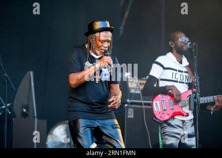 Reggae-Legende Horace Andy auf der Mountain Stage beim Green man Festival in Wales, Großbritannien, August 2023. Foto: Rob Watkins Stockfoto