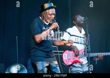 Reggae-Legende Horace Andy auf der Mountain Stage beim Green man Festival in Wales, Großbritannien, August 2023. Foto: Rob Watkins Stockfoto