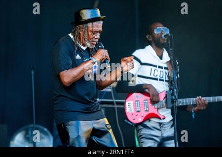 Reggae-Legende Horace Andy auf der Mountain Stage beim Green man Festival in Wales, Großbritannien, August 2023. Foto: Rob Watkins Stockfoto