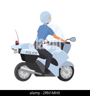 Rückansicht einer Motorradfahrerin. Streifenpolizist auf Motorrad-Zeichentrickvektor-Illustration Stock Vektor