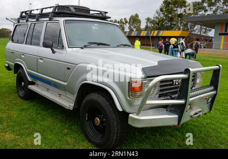 Toyota Land Cruiser J60 Silver Car Vintage Retro Show Shine Day Out, Melbourne Victoria Stockfoto